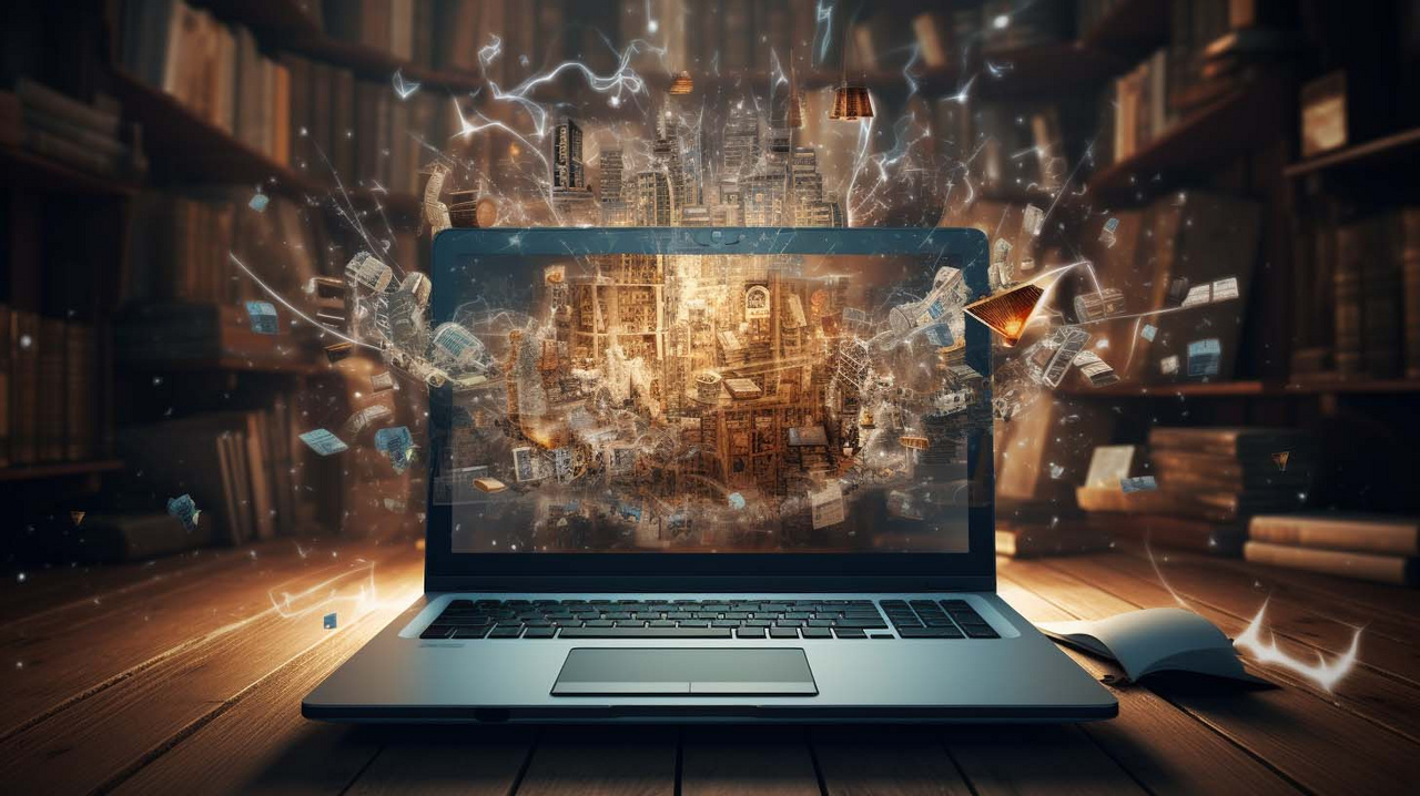 Textgenerator ein Notebook aus dem Gegenstände fliegen
