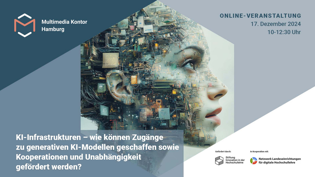 KI-Infrastrukturen ein weiblicher Kopf mit technischem Inhalt - Platinen, Kabel